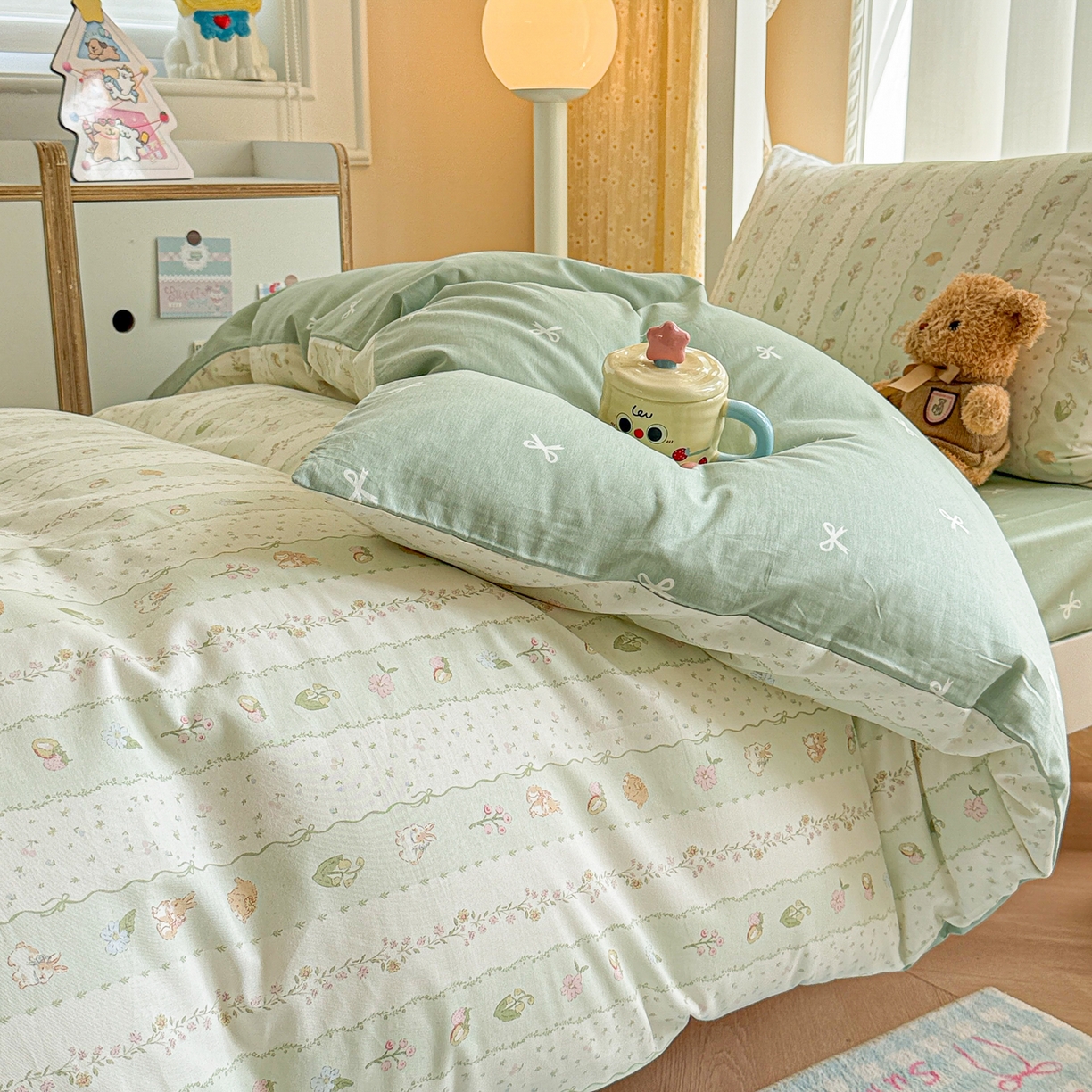 91家纺网 家纺一手货源 找家纺 呗旺鹿  2025新款学生床全棉纯棉卡通小清新三件套四件套 潘多拉