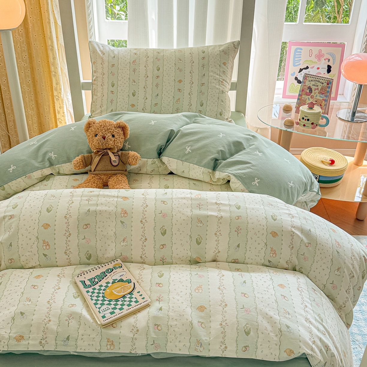 91家纺网 家纺一手货源 找家纺 呗旺鹿  2025新款学生床全棉纯棉卡通小清新三件套四件套 潘多拉