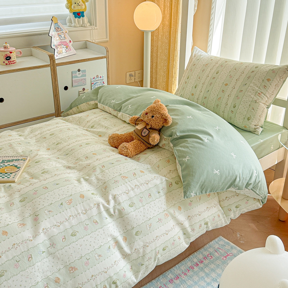 91家纺网 家纺一手货源 找家纺 呗旺鹿  2025新款学生床全棉纯棉卡通小清新三件套四件套 潘多拉