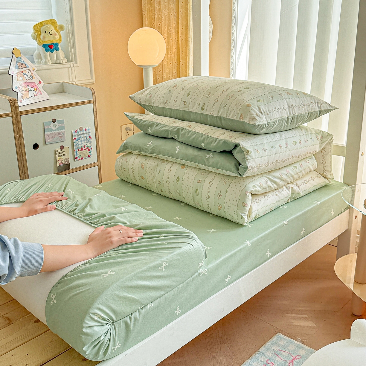 91家纺网 家纺一手货源 找家纺 呗旺鹿  2025新款学生床全棉纯棉卡通小清新三件套四件套 潘多拉