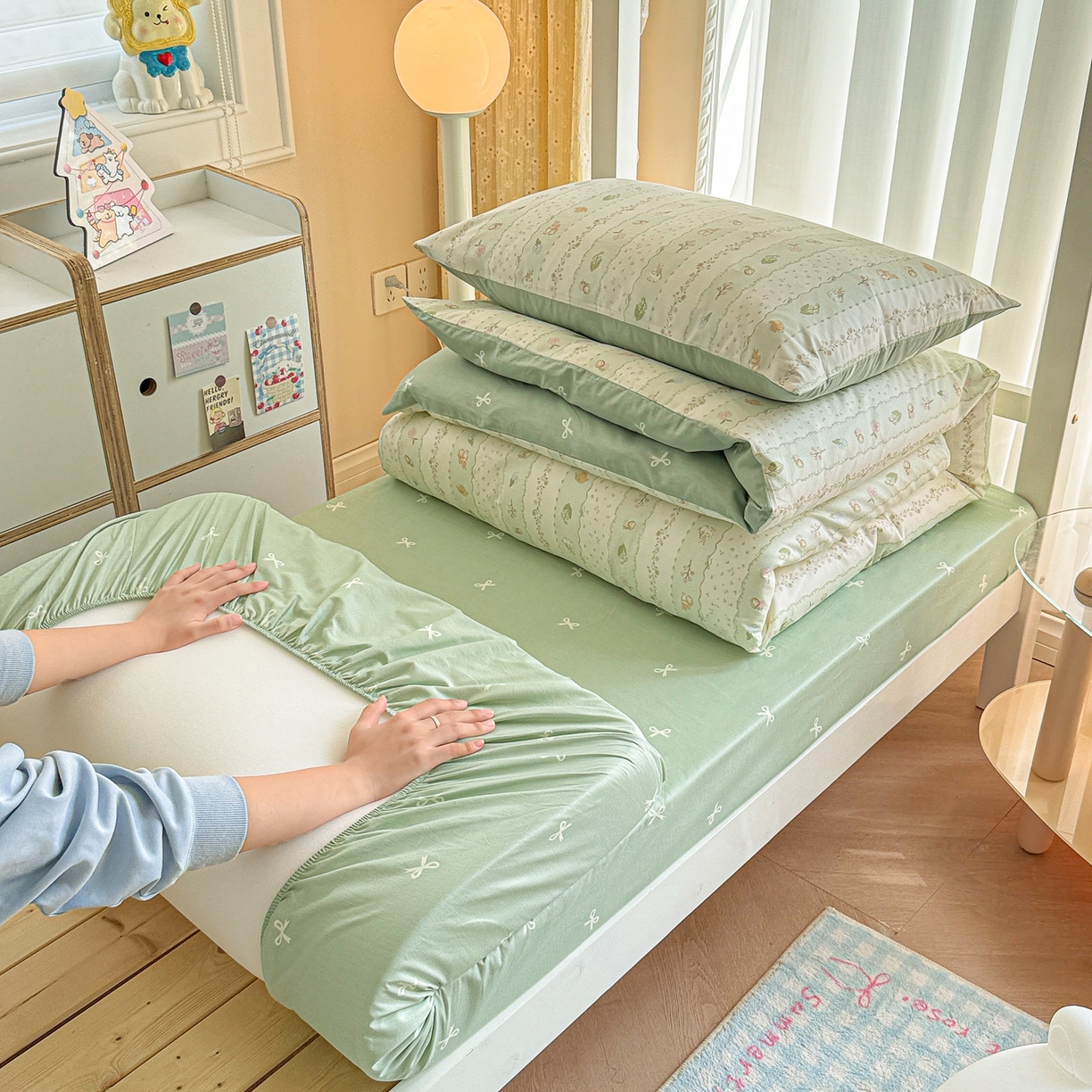 91家纺网 家纺一手货源 找家纺 呗旺鹿  2025新款学生床全棉纯棉卡通小清新三件套四件套 潘多拉