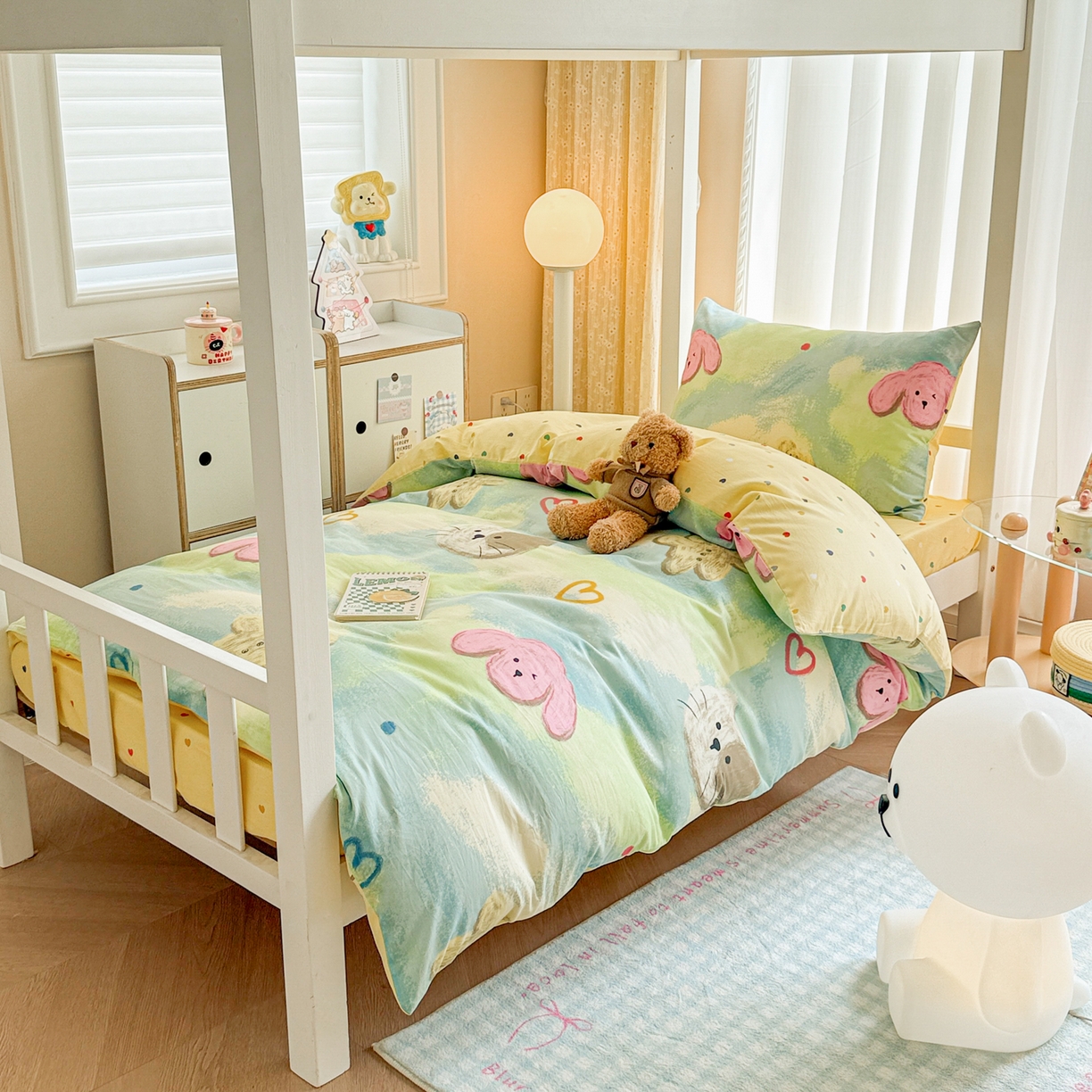 91家纺网 家纺一手货源 找家纺 呗旺鹿  2025新款学生床全棉纯棉卡通小清新三件套四件套 油画慕斯猫