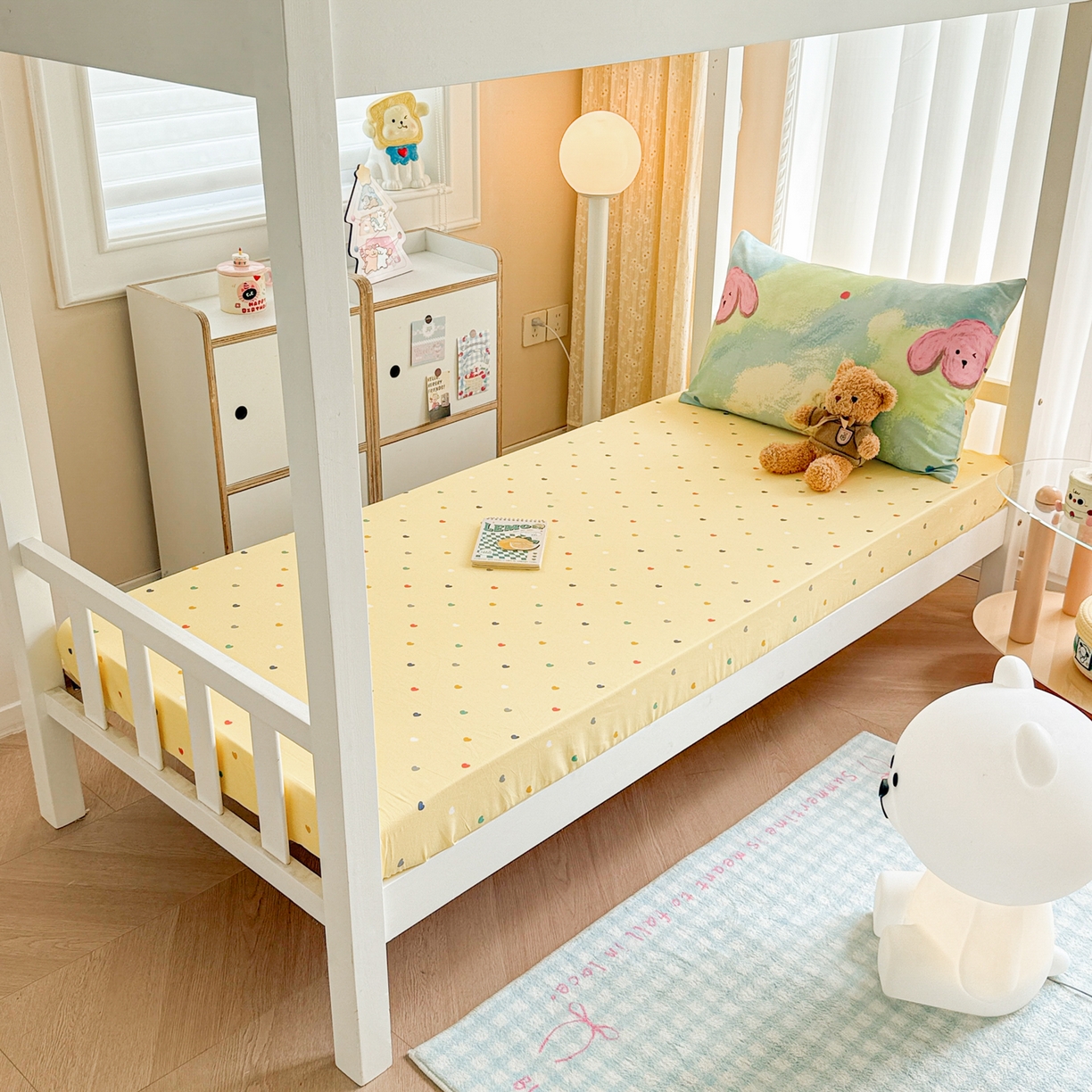 91家纺网 家纺一手货源 找家纺 呗旺鹿  2025新款学生床全棉纯棉卡通小清新三件套四件套 油画慕斯猫