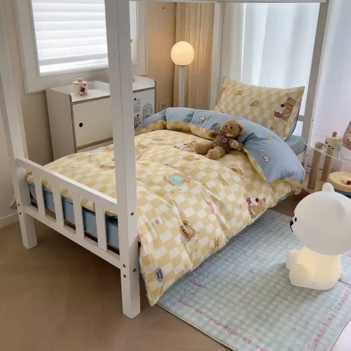 91家纺网 家纺一手货源 找家纺 （总）呗旺鹿  2025新款学生床全棉纯棉卡通小清新三件套四件套