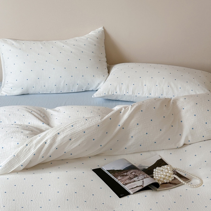 91家纺网 家纺一手货源 找家纺 山舍2025新款皱皱双层纱四件套 蓝与蓝波的故事