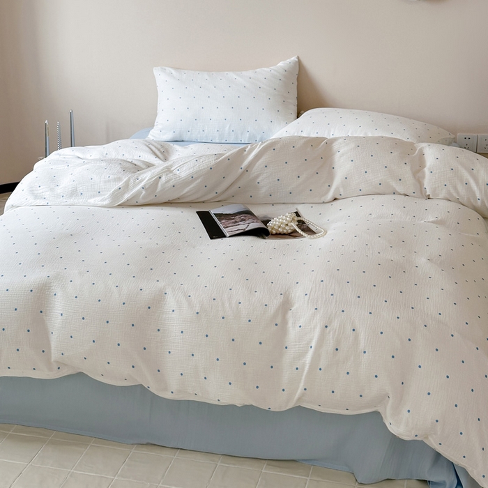 91家纺网 家纺一手货源 找家纺 山舍2025新款皱皱双层纱四件套 蓝与蓝波的故事