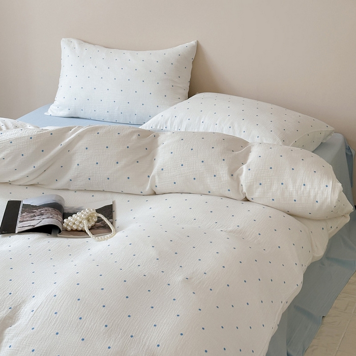 91家纺网 家纺一手货源 找家纺 山舍2025新款皱皱双层纱四件套 蓝与蓝波的故事