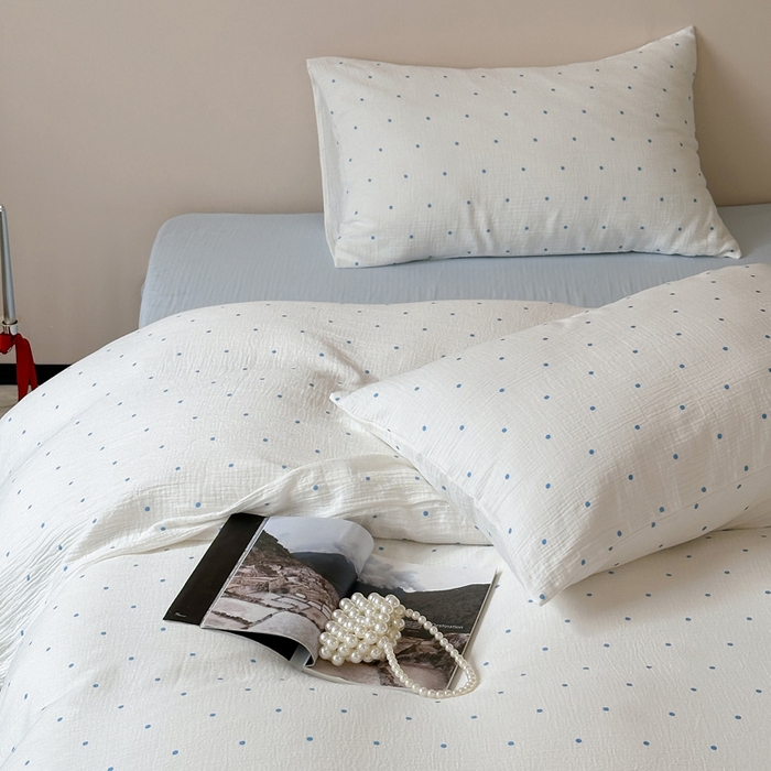 91家纺网 家纺一手货源 找家纺 山舍2025新款皱皱双层纱四件套 蓝与蓝波的故事