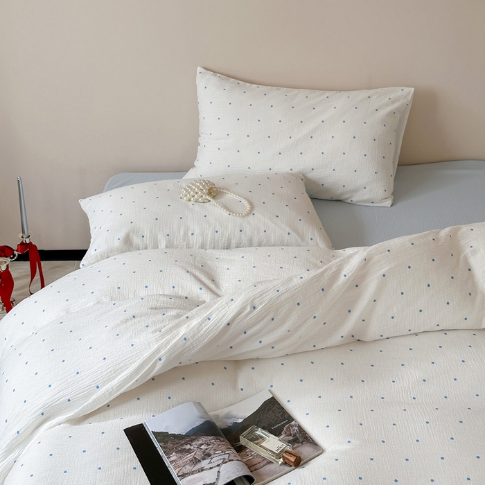 91家纺网 家纺一手货源 找家纺 山舍2025新款皱皱双层纱四件套 蓝与蓝波的故事