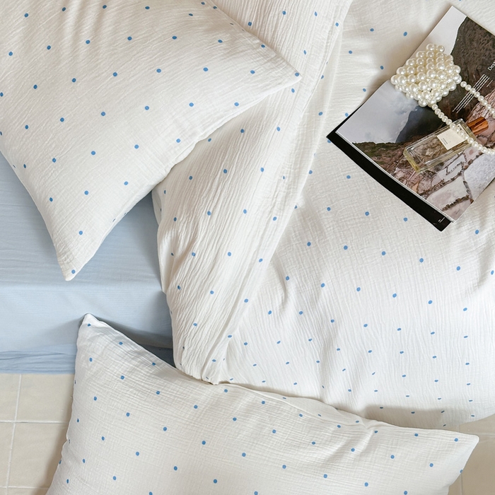 91家纺网 家纺一手货源 找家纺 山舍2025新款皱皱双层纱四件套 蓝与蓝波的故事