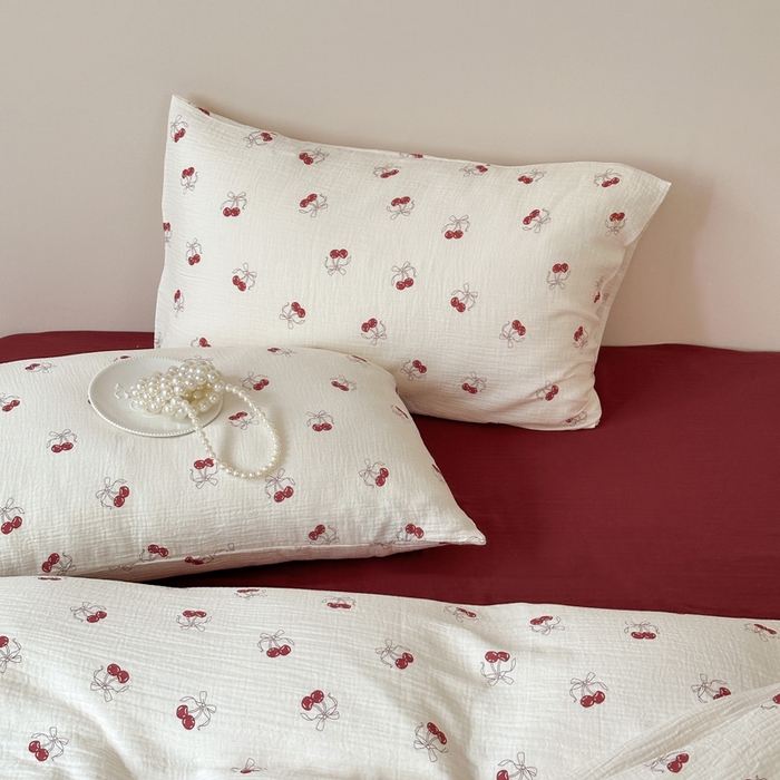 91家纺网 家纺一手货源 找家纺 山舍2025新款皱皱双层纱四件套 莫丽安红樱桃