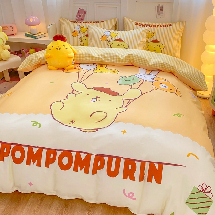 91家纺网 家纺一手货源 找家纺 博雅 2025春夏新款全棉纯棉三丽欧新款大板四件套 全棉大版（口袋枕）气球布丁狗