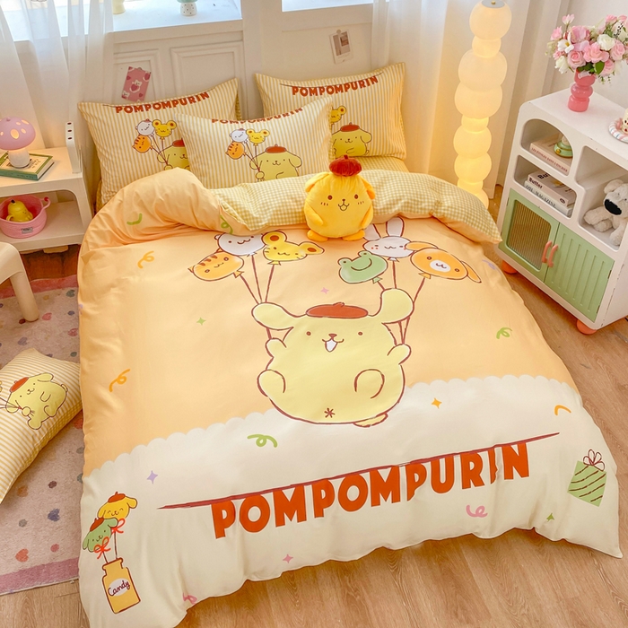 91家纺网 家纺一手货源 找家纺 博雅 2025春夏新款全棉纯棉三丽欧新款大板四件套 全棉大版（口袋枕）气球布丁狗