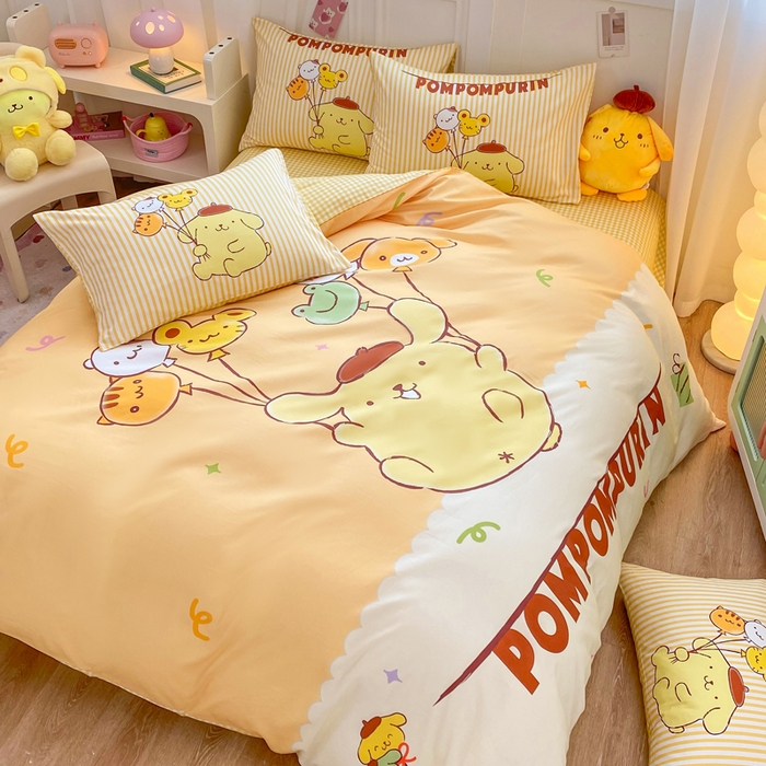 91家纺网 家纺一手货源 找家纺 博雅 2025春夏新款全棉纯棉三丽欧新款大板四件套 全棉大版（口袋枕）气球布丁狗