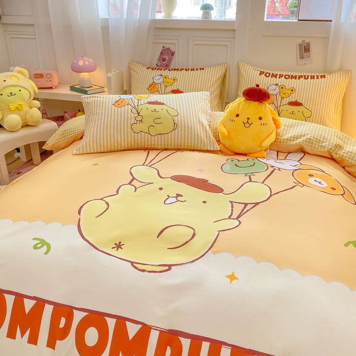 91家纺网 家纺一手货源 找家纺 博雅 2025春夏新款全棉纯棉三丽欧新款大板四件套 全棉大版（口袋枕）气球布丁狗