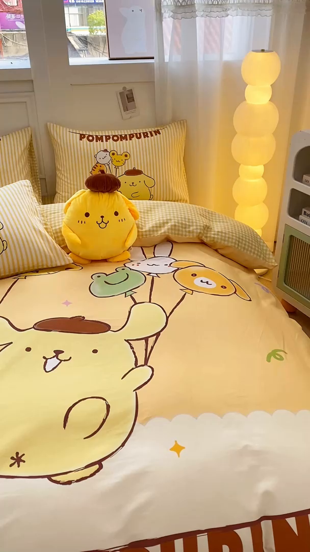 91家纺网 家纺一手货源 找家纺 博雅 2025春夏新款全棉纯棉三丽欧新款大板四件套 全棉大版（口袋枕）气球布丁狗