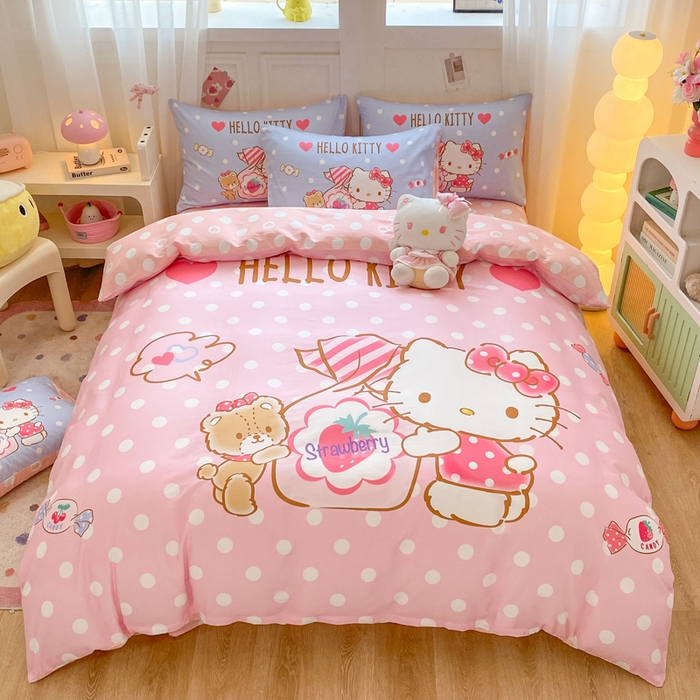 91家纺网 家纺一手货源 找家纺 博雅 2025春夏新款全棉纯棉三丽欧新款大板四件套 全棉大版（口袋枕）草莓糖果KT