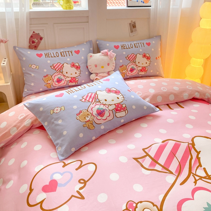 91家纺网 家纺一手货源 找家纺 博雅 2025春夏新款全棉纯棉三丽欧新款大板四件套 全棉大版（口袋枕）草莓糖果KT