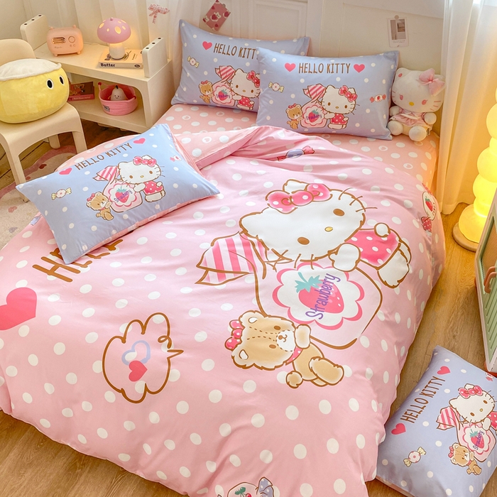 91家纺网 家纺一手货源 找家纺 博雅 2025春夏新款全棉纯棉三丽欧新款大板四件套 全棉大版（口袋枕）草莓糖果KT