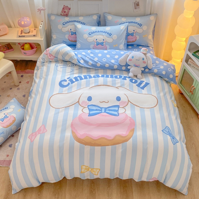 博雅 2025春夏新款全棉纯棉三丽欧新款大板四件套 全棉大版（口袋枕）蝴蝶结条纹玉桂狗