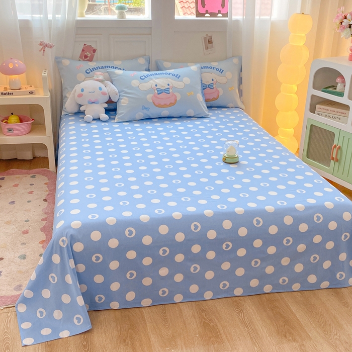 91家纺网 家纺一手货源 找家纺 博雅 2025春夏新款全棉纯棉三丽欧新款大板四件套 全棉大版（口袋枕）蝴蝶结条纹玉桂狗