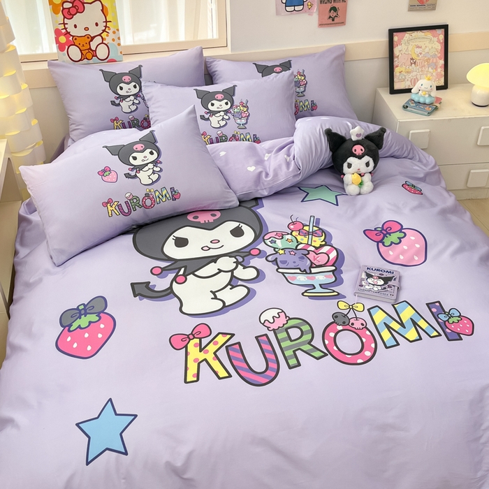 91家纺网 家纺一手货源 找家纺 博雅 2025春夏新款全棉纯棉三丽欧新款大板四件套 全棉大版（口袋枕）快乐库洛米