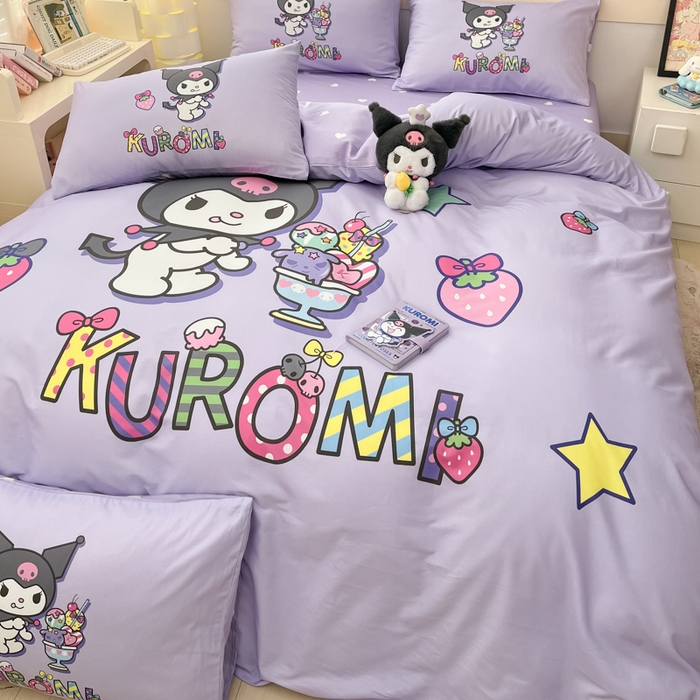 91家纺网 家纺一手货源 找家纺 博雅 2025春夏新款全棉纯棉三丽欧新款大板四件套 全棉大版（口袋枕）快乐库洛米