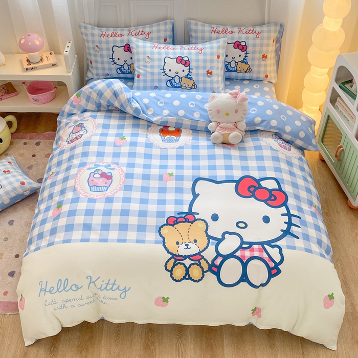 博雅 2025春夏新款全棉纯棉三丽欧新款大板四件套 全棉大版（口袋枕）蓝格KT