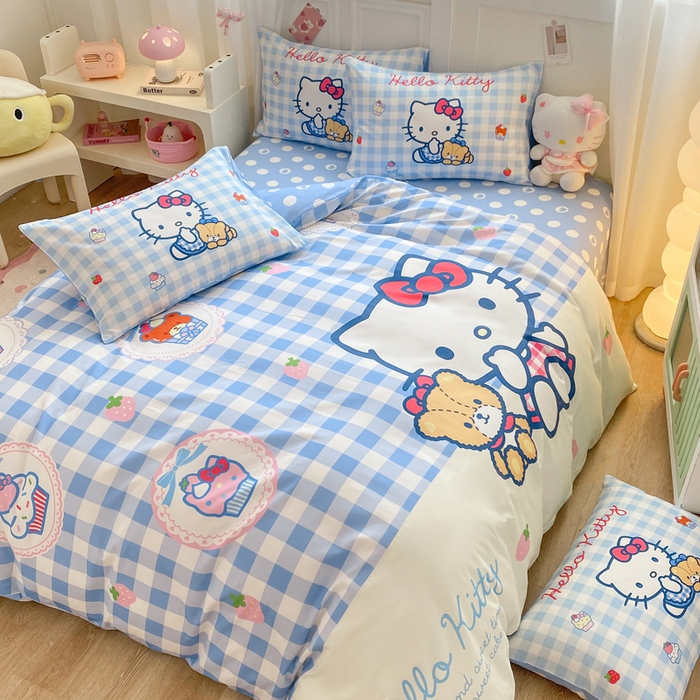 91家纺网 家纺一手货源 找家纺 博雅 2025春夏新款全棉纯棉三丽欧新款大板四件套 全棉大版（口袋枕）蓝格KT