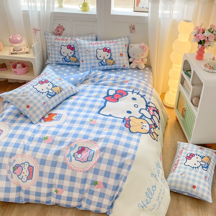 91家纺网 家纺一手货源 找家纺 博雅 2025春夏新款全棉纯棉三丽欧新款大板四件套 全棉大版（口袋枕）蓝格KT