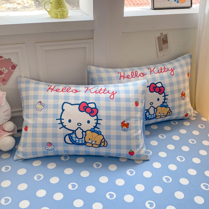 91家纺网 家纺一手货源 找家纺 博雅 2025春夏新款全棉纯棉三丽欧新款大板四件套 全棉大版（口袋枕）蓝格KT