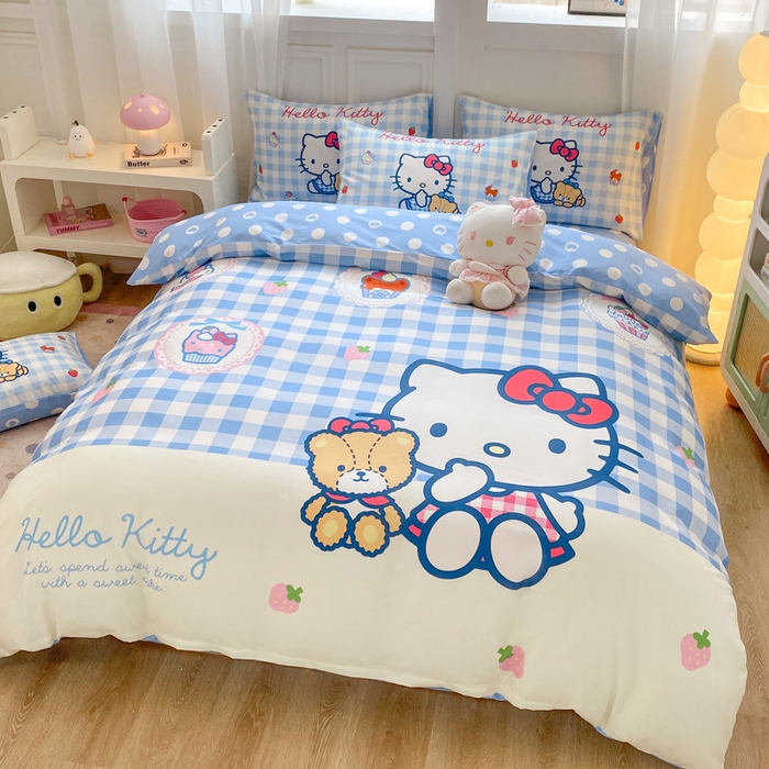 91家纺网 家纺一手货源 找家纺 博雅 2025春夏新款全棉纯棉三丽欧新款大板四件套 全棉大版（口袋枕）蓝格KT