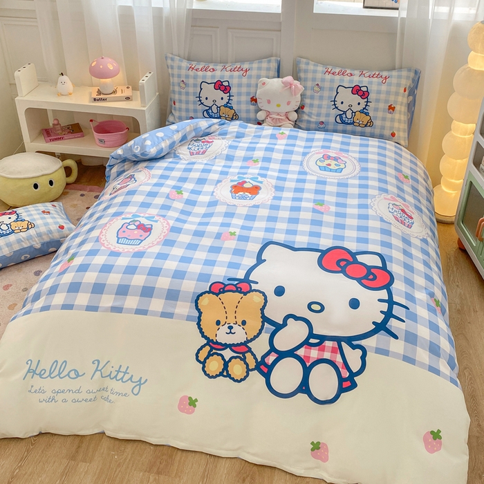 91家纺网 家纺一手货源 找家纺 博雅 2025春夏新款全棉纯棉三丽欧新款大板四件套 全棉大版（口袋枕）蓝格KT