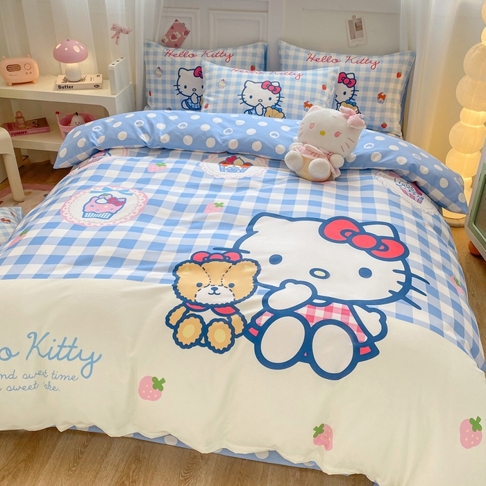 91家纺网 家纺一手货源 找家纺 博雅 2025春夏新款全棉纯棉三丽欧新款大板四件套 全棉大版（口袋枕）蓝格KT