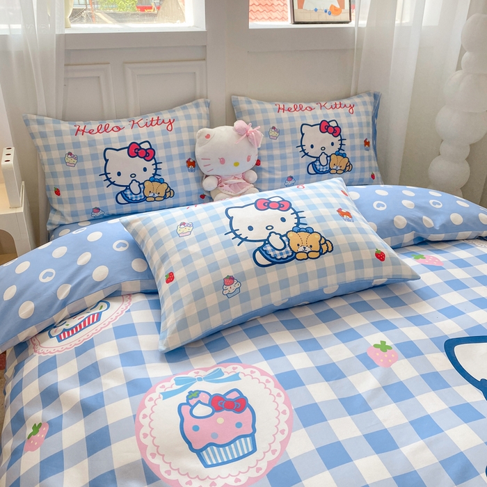 91家纺网 家纺一手货源 找家纺 博雅 2025春夏新款全棉纯棉三丽欧新款大板四件套 全棉大版（口袋枕）蓝格KT