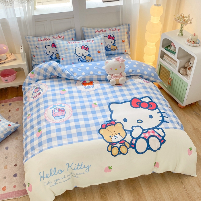 91家纺网 家纺一手货源 找家纺 博雅 2025春夏新款全棉纯棉三丽欧新款大板四件套 全棉大版（口袋枕）蓝格KT