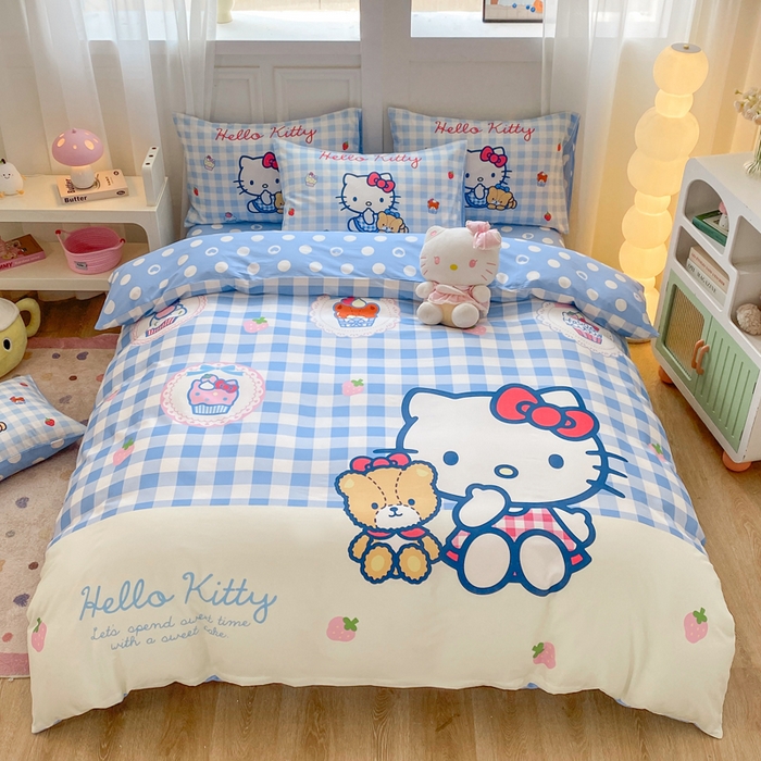 91家纺网 家纺一手货源 找家纺 博雅 2025春夏新款全棉纯棉三丽欧新款大板四件套 全棉大版（口袋枕）蓝格KT