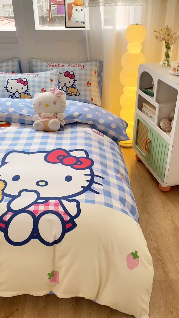 91家纺网 家纺一手货源 找家纺 博雅 2025春夏新款全棉纯棉三丽欧新款大板四件套 全棉大版（口袋枕）蓝格KT