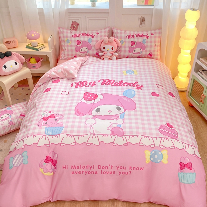 91家纺网 家纺一手货源 找家纺 博雅 2025春夏新款全棉纯棉三丽欧新款大板四件套 全棉大版（口袋枕）马卡龙美乐蒂