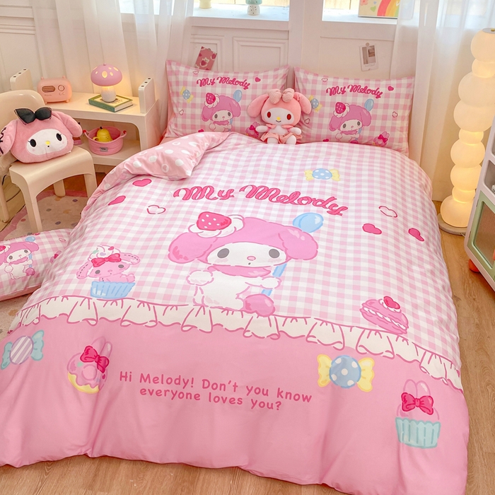 91家纺网 家纺一手货源 找家纺 博雅 2025春夏新款全棉纯棉三丽欧新款大板四件套 全棉大版（口袋枕）马卡龙美乐蒂