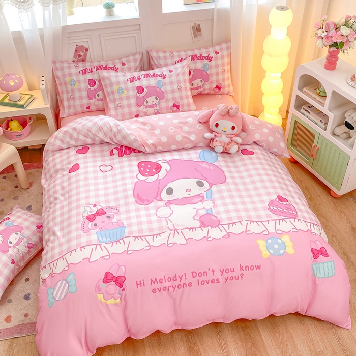 91家纺网 家纺一手货源 找家纺 博雅 2025春夏新款全棉纯棉三丽欧新款大板四件套 全棉大版（口袋枕）马卡龙美乐蒂