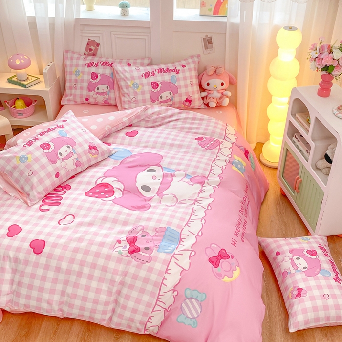 91家纺网 家纺一手货源 找家纺 博雅 2025春夏新款全棉纯棉三丽欧新款大板四件套 全棉大版（口袋枕）马卡龙美乐蒂