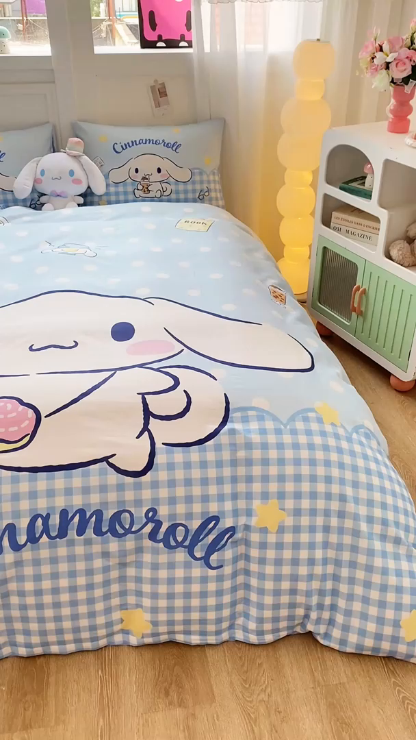 91家纺网 家纺一手货源 找家纺 博雅 2025春夏新款全棉纯棉三丽欧新款大板四件套 全棉大版（口袋枕）萌萌玉桂狗