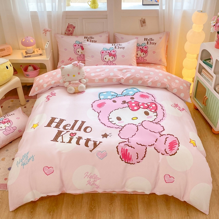 91家纺网 家纺一手货源 找家纺 博雅 2025春夏新款全棉纯棉三丽欧新款大板四件套 全棉大版（口袋枕）玩具熊KT