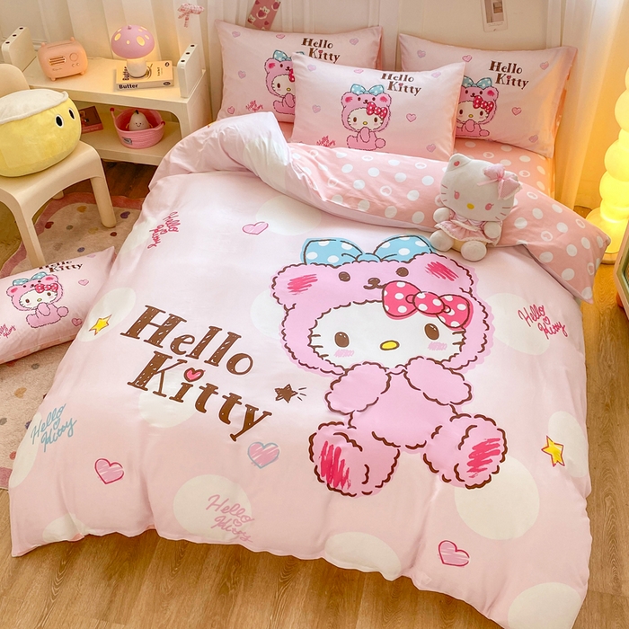 91家纺网 家纺一手货源 找家纺 博雅 2025春夏新款全棉纯棉三丽欧新款大板四件套 全棉大版（口袋枕）玩具熊KT