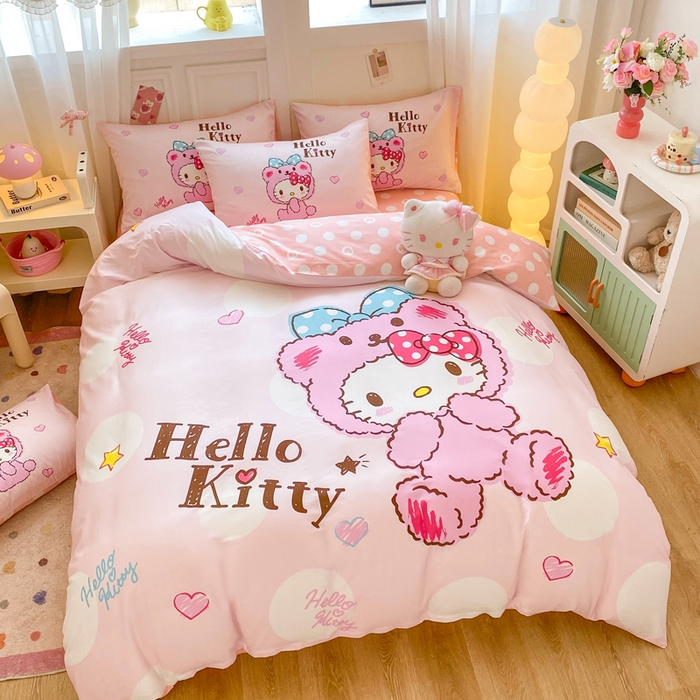 91家纺网 家纺一手货源 找家纺 博雅 2025春夏新款全棉纯棉三丽欧新款大板四件套 全棉大版（口袋枕）玩具熊KT