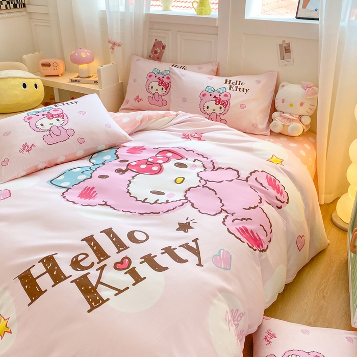 91家纺网 家纺一手货源 找家纺 博雅 2025春夏新款全棉纯棉三丽欧新款大板四件套 全棉大版（口袋枕）玩具熊KT