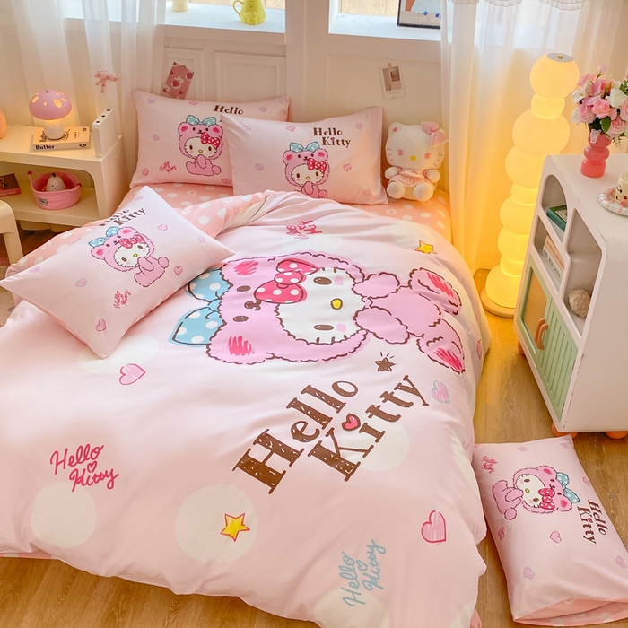 91家纺网 家纺一手货源 找家纺 博雅 2025春夏新款全棉纯棉三丽欧新款大板四件套 全棉大版（口袋枕）玩具熊KT