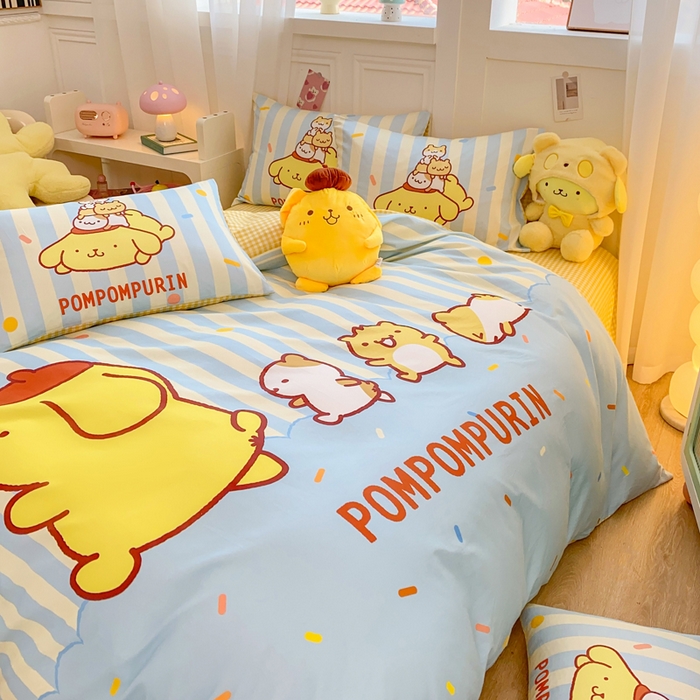 91家纺网 家纺一手货源 找家纺 博雅 2025春夏新款全棉纯棉三丽欧新款大板四件套 全棉大版（口袋枕）小彩带布丁狗