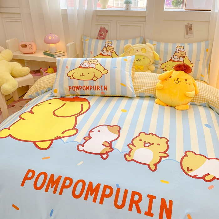 91家纺网 家纺一手货源 找家纺 博雅 2025春夏新款全棉纯棉三丽欧新款大板四件套 全棉大版（口袋枕）小彩带布丁狗